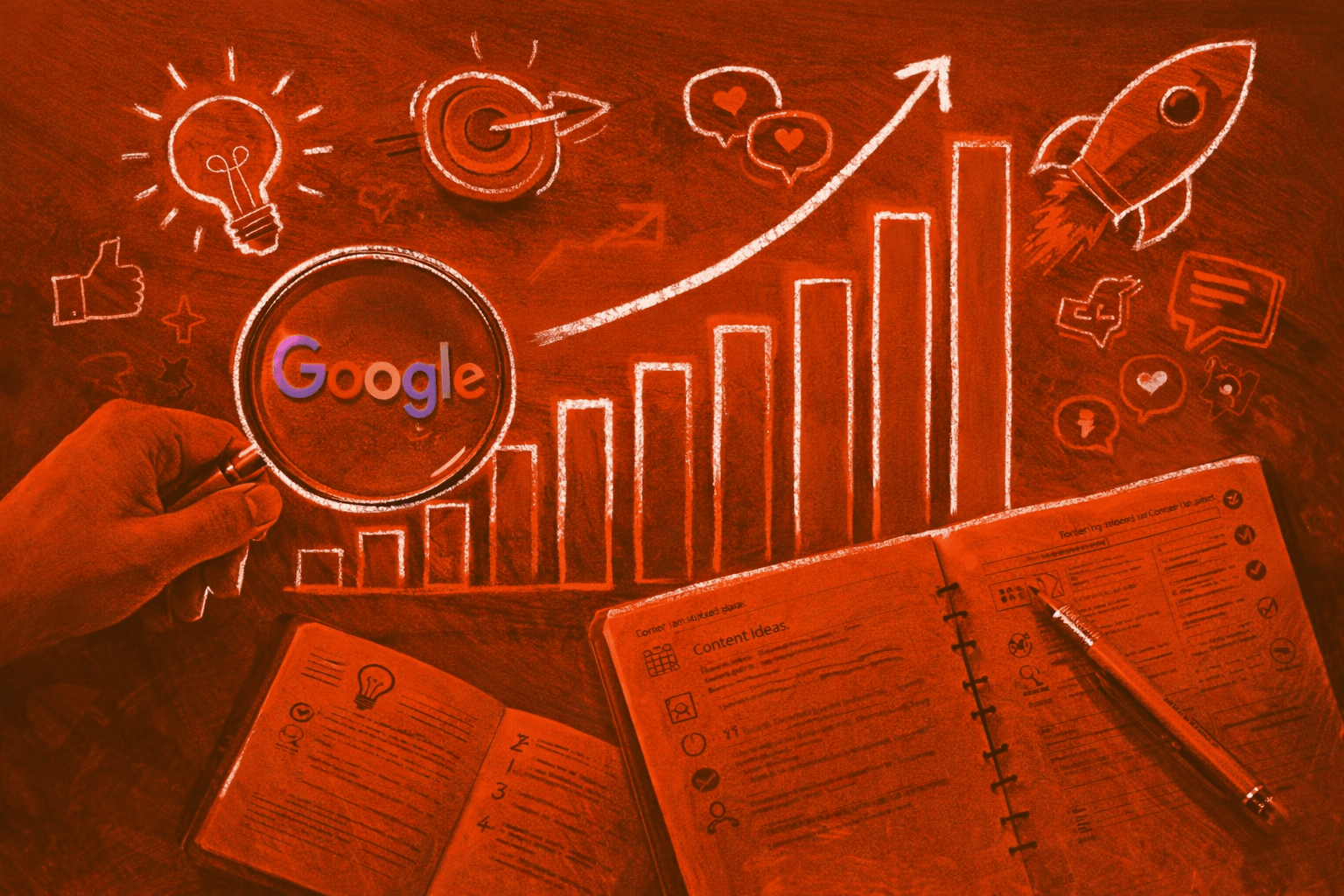 Illustrated search-growth visual representing SEO blog article deliverables